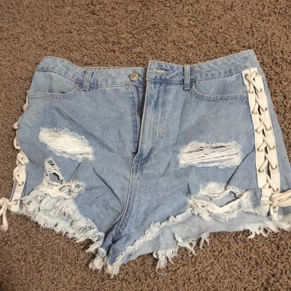 Jean lace up shorts